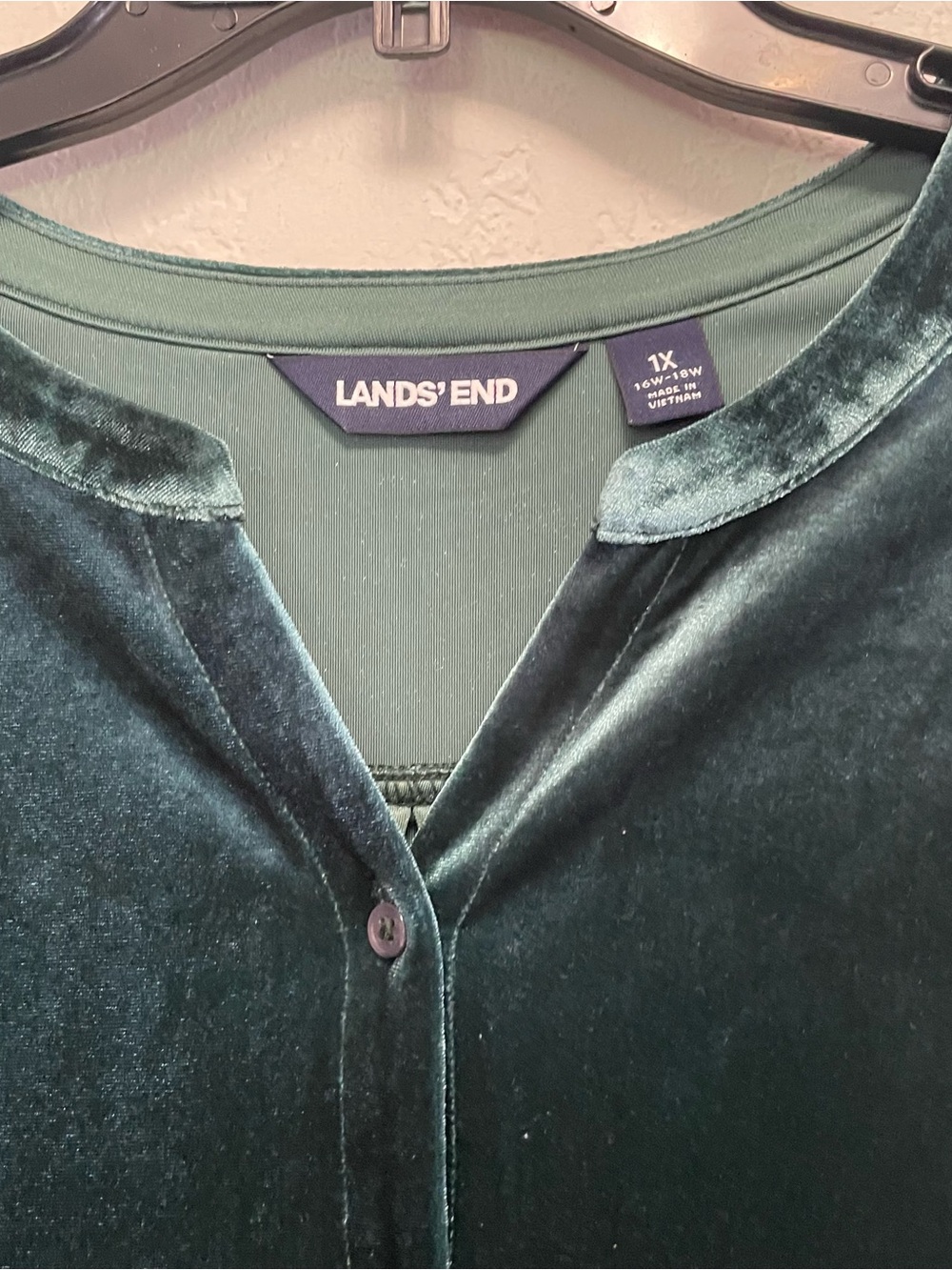 Lands' End Teal Velvet Long Sleeve Button Down Shirt Whimsical Size 1X - Picture 4 of 7